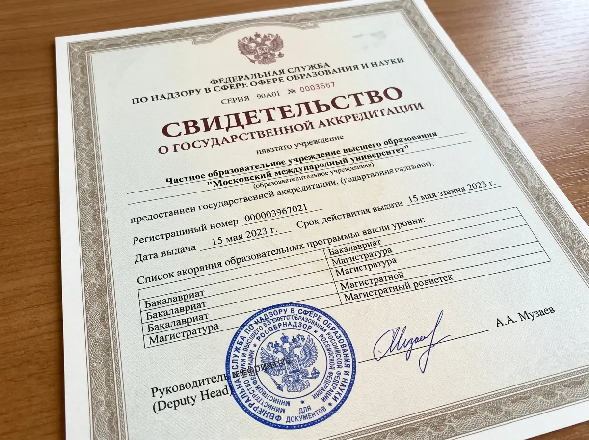 Свидетельство о государственной аккредитации образовательного учреждения — документ с печатями Рособрнадзора